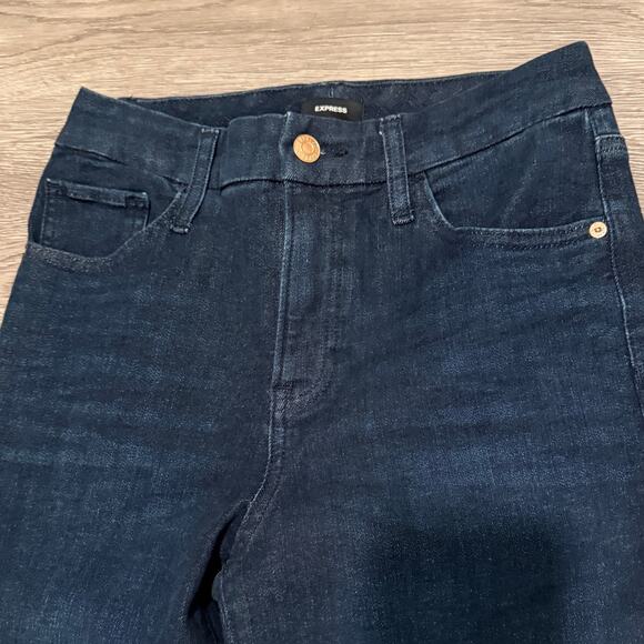 Express High Rise Flare Jeans Dark Wash 4 Small Hyper Stretch Casual Everyday - Picture 3 of 7